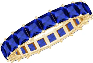 Certified Lab Grown Blue Sapphire Eternity Band, AAAA Quality, Princess Cut Sapphire Anniversary Ring - With Jewelry Box
