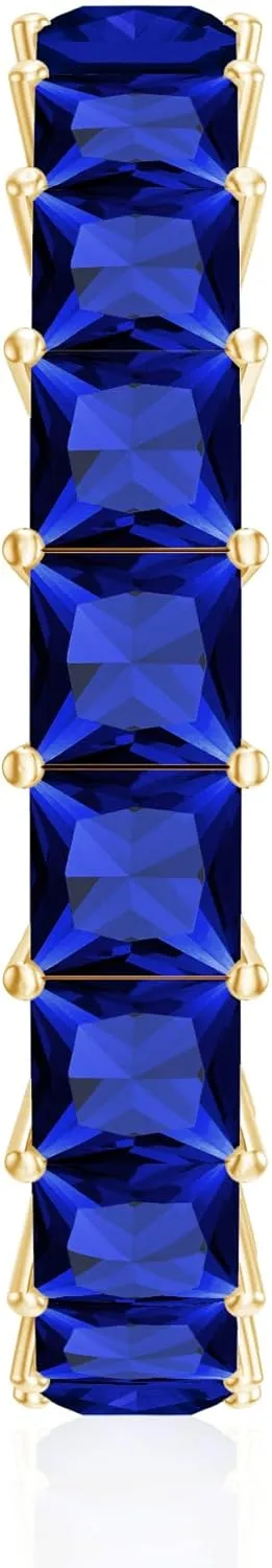 Certified Lab Grown Blue Sapphire Eternity Band, AAAA Quality, Princess Cut Sapphire Anniversary Ring - With Jewelry Box