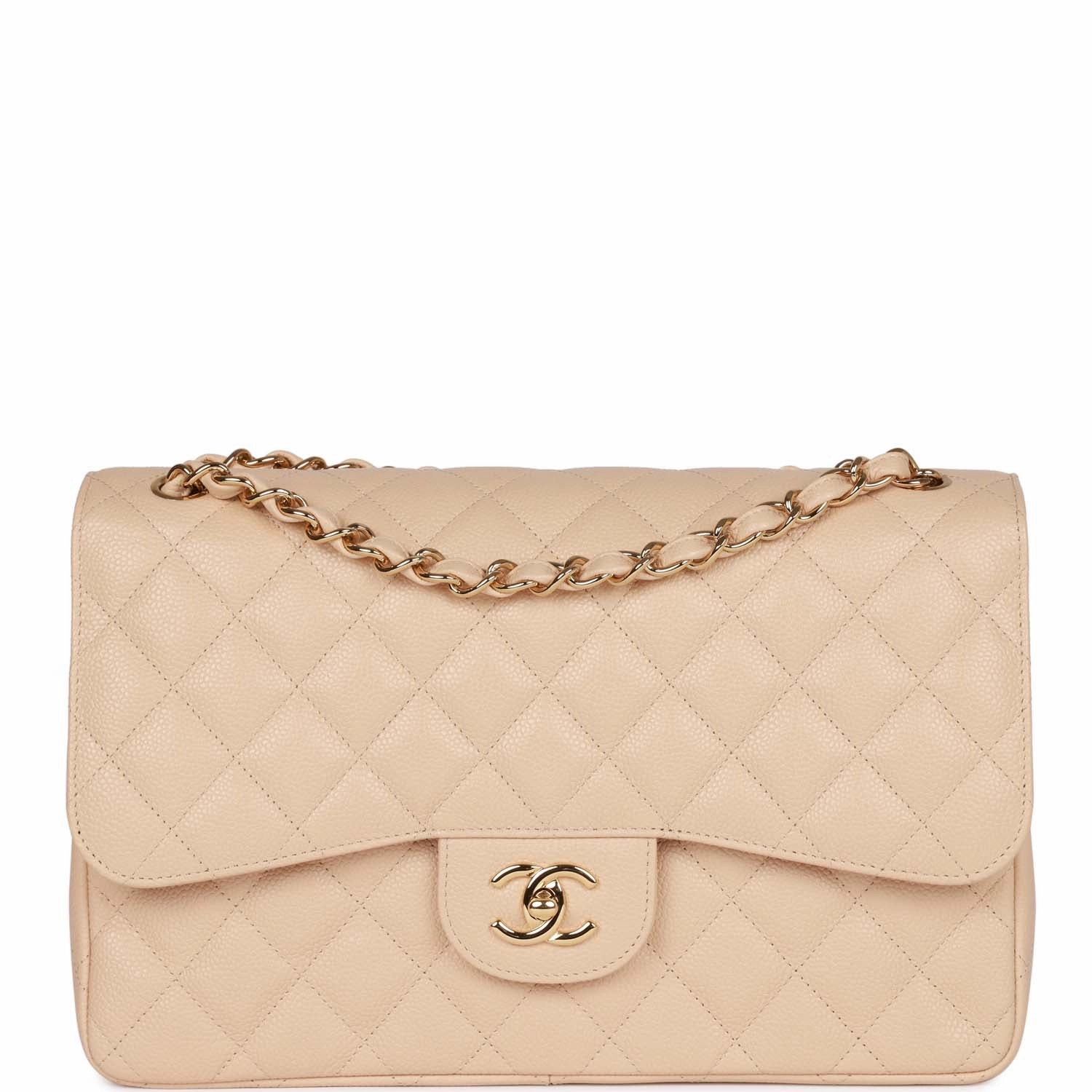 Chanel Jumbo Classic Double Flap Bag Beige Caviar Gold Hardware