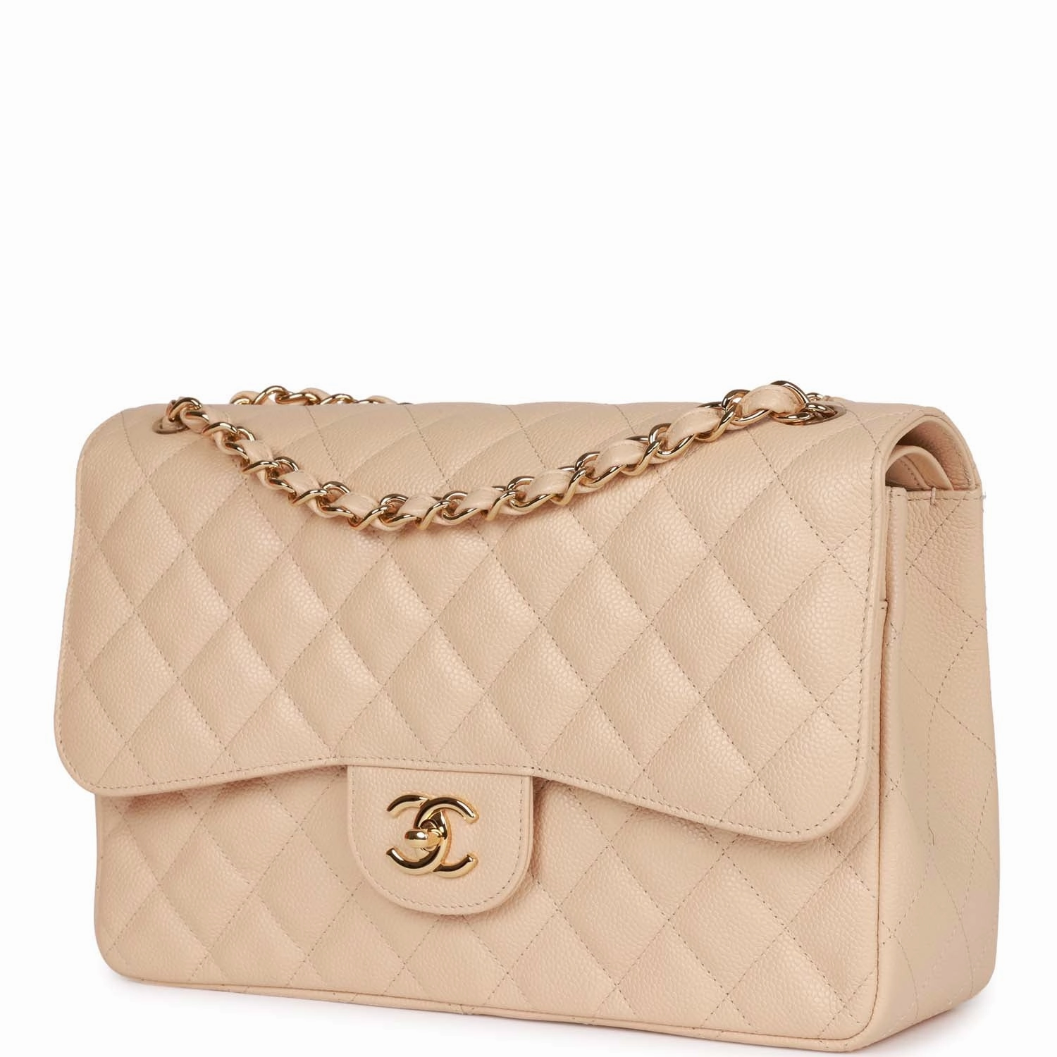 Chanel Jumbo Classic Double Flap Bag Beige Caviar Gold Hardware