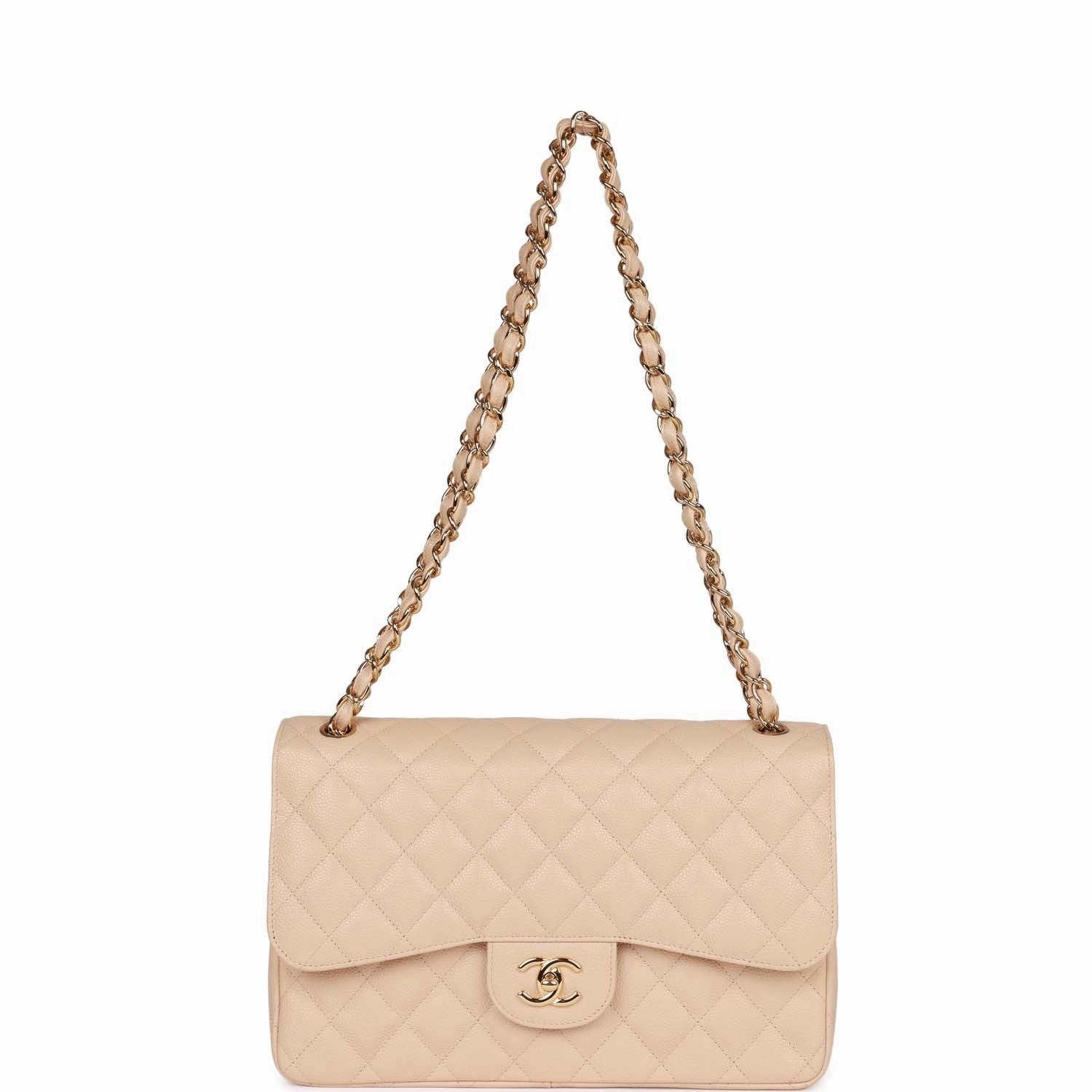 Chanel Jumbo Classic Double Flap Bag Beige Caviar Gold Hardware