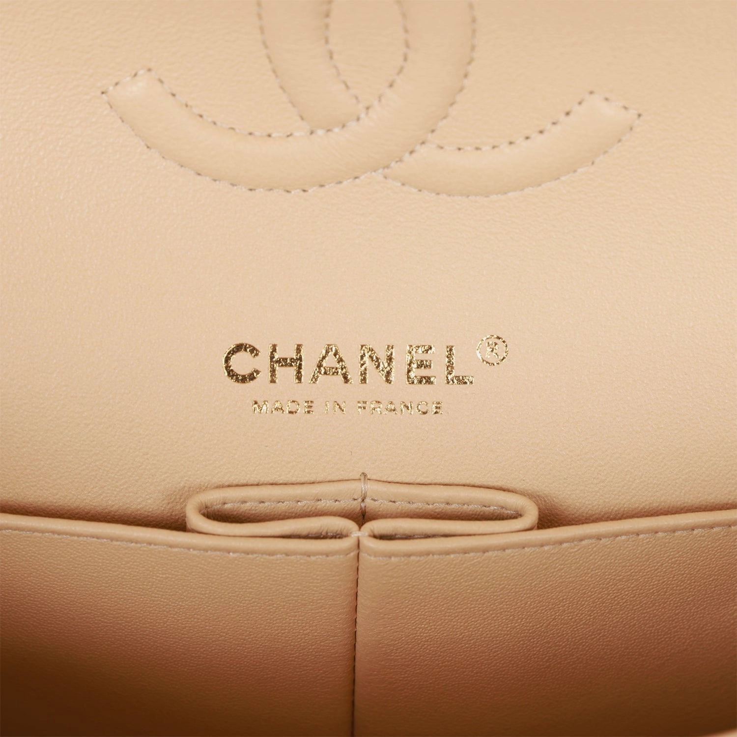 Chanel Medium Classic Double Flap Bag Beige Lambskin Light Gold Hardware