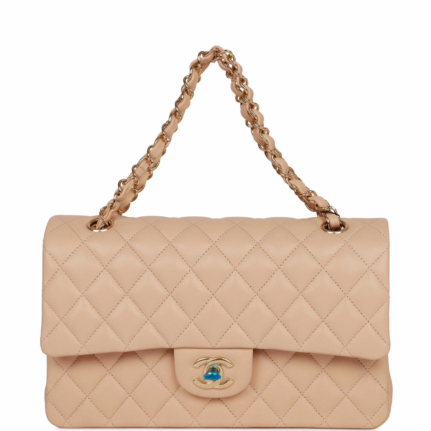 Chanel Medium Classic Double Flap Bag Beige Lambskin Light Gold Hardware