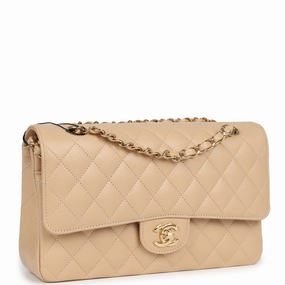 Chanel Medium Classic Double Flap Beige Caviar Gold Hardware