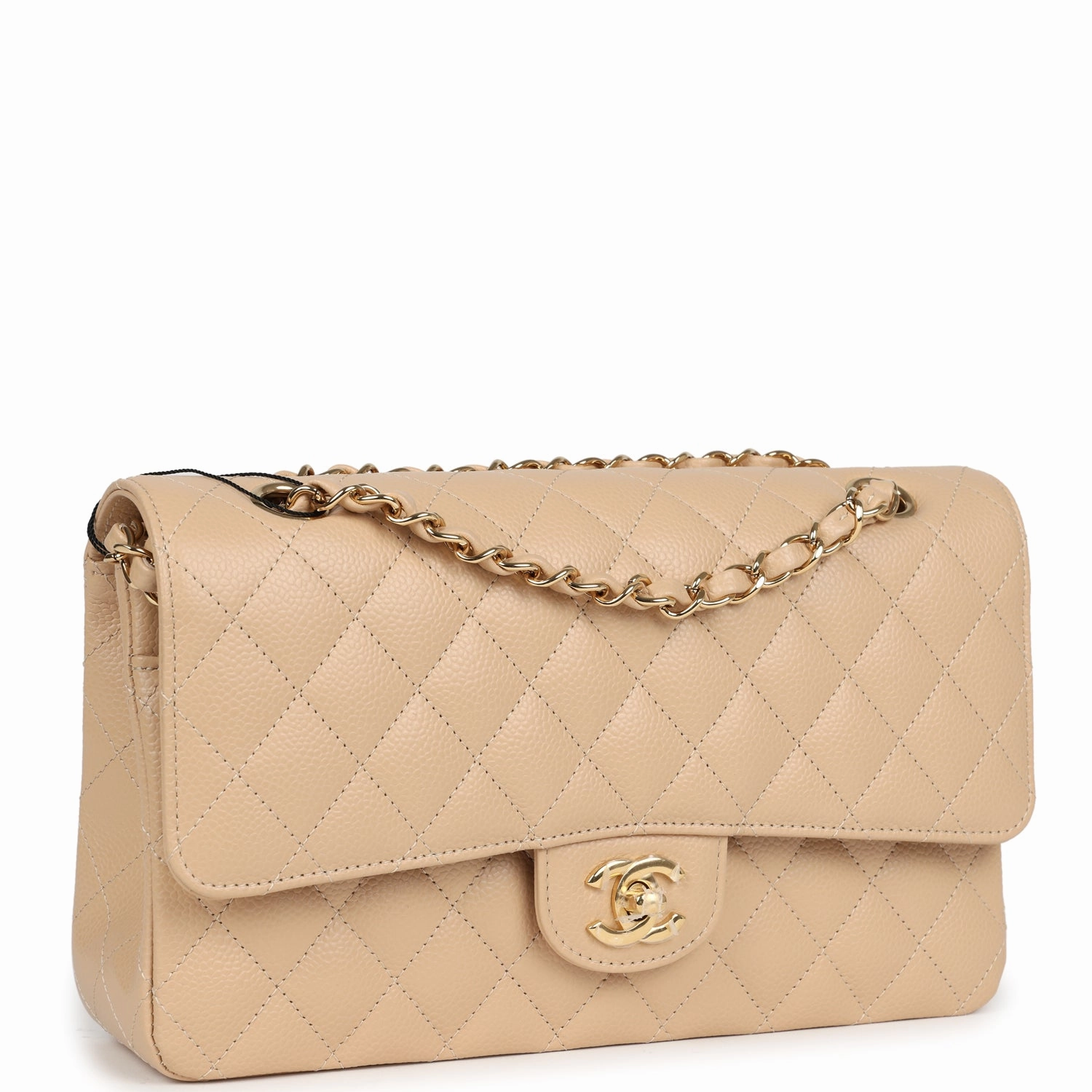 Chanel Medium Classic Double Flap Beige Caviar Gold Hardware