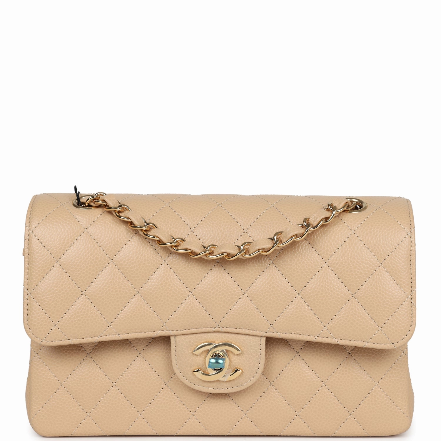 Chanel Small Classic Double Flap Bag Beige Caviar Gold Hardware