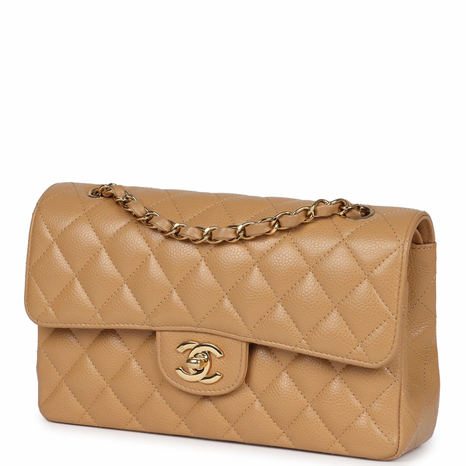 Chanel Small Classic Double Flap Dark Beige Caviar Gold Hardware