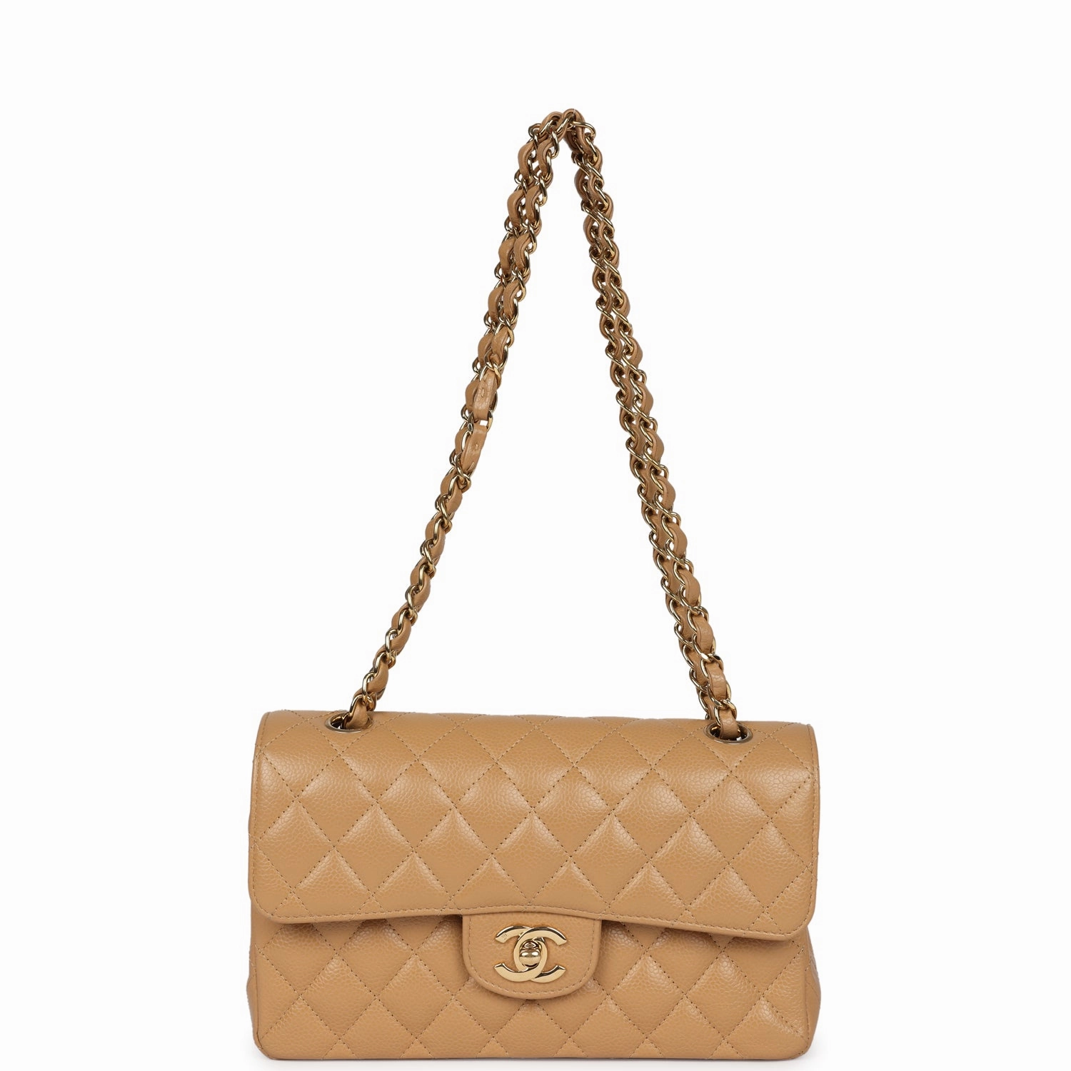 Chanel Small Classic Double Flap Dark Beige Caviar Gold Hardware