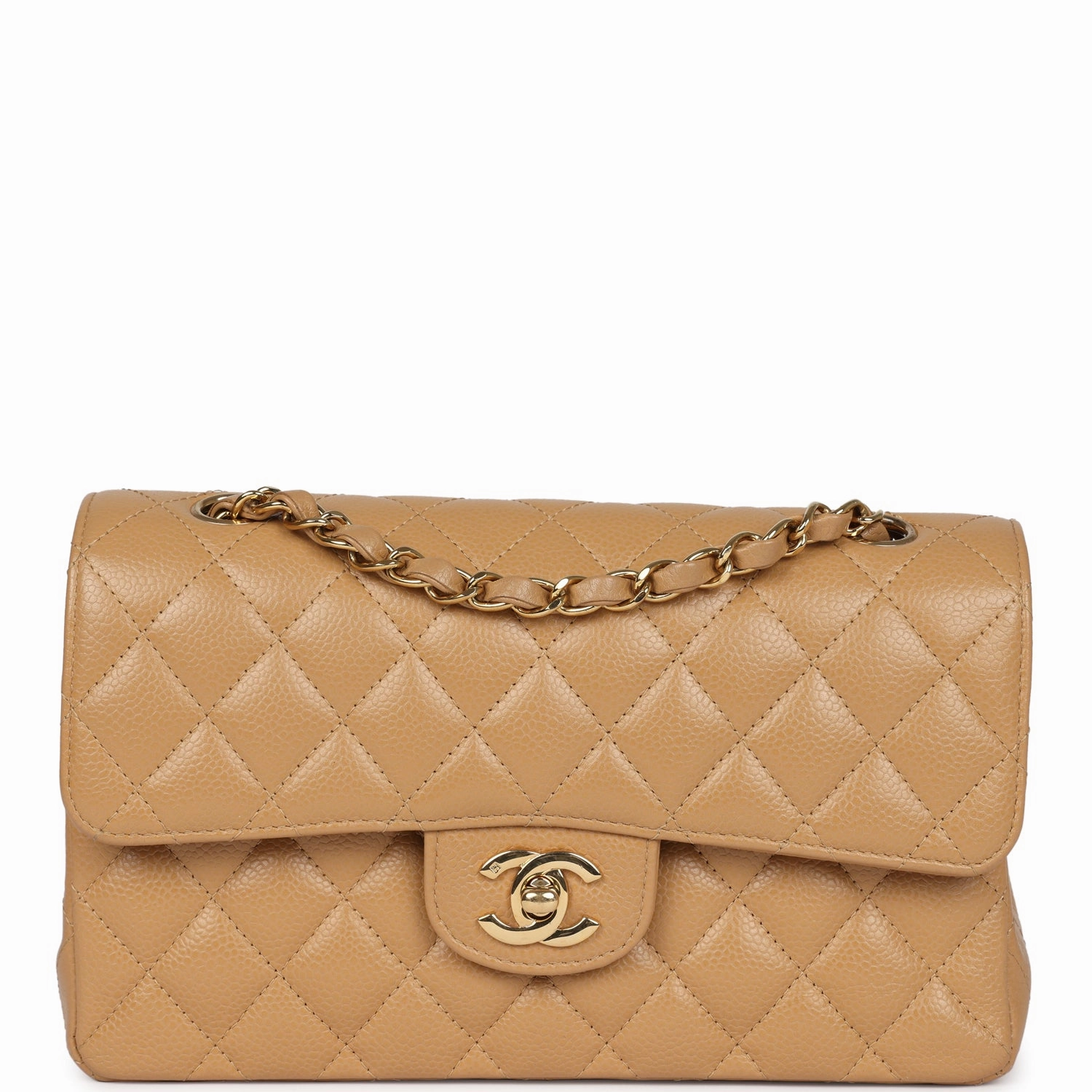 Chanel Small Classic Double Flap Dark Beige Caviar Gold Hardware