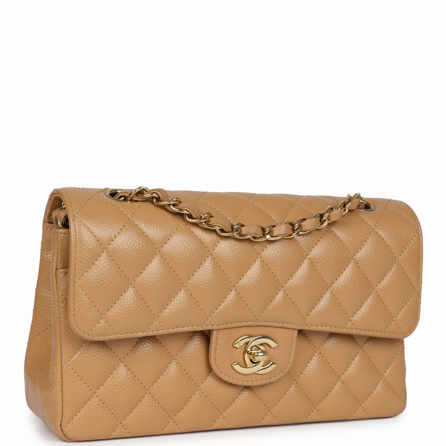 Chanel Small Classic Double Flap Dark Beige Caviar Gold Hardware