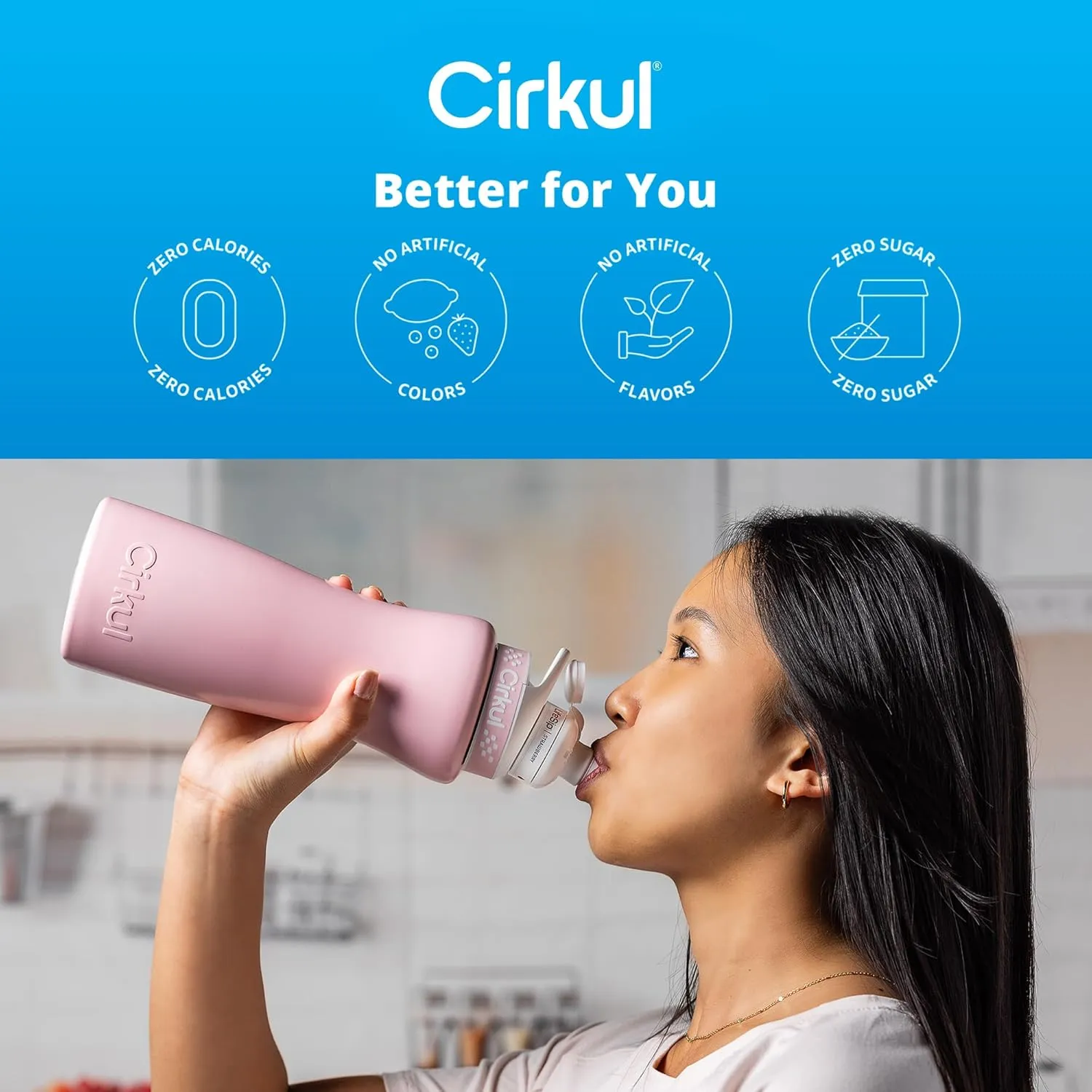 Cirkul 32oz. Blush Pink Stainless Steel Water Bottle Starter Kit with Pink Lid and 2 Flavor Cartridges (1 LifeSip Strawberry, 1 GoSip Passion Fruit Dragon Fruit) Zero Calories and No Sugar