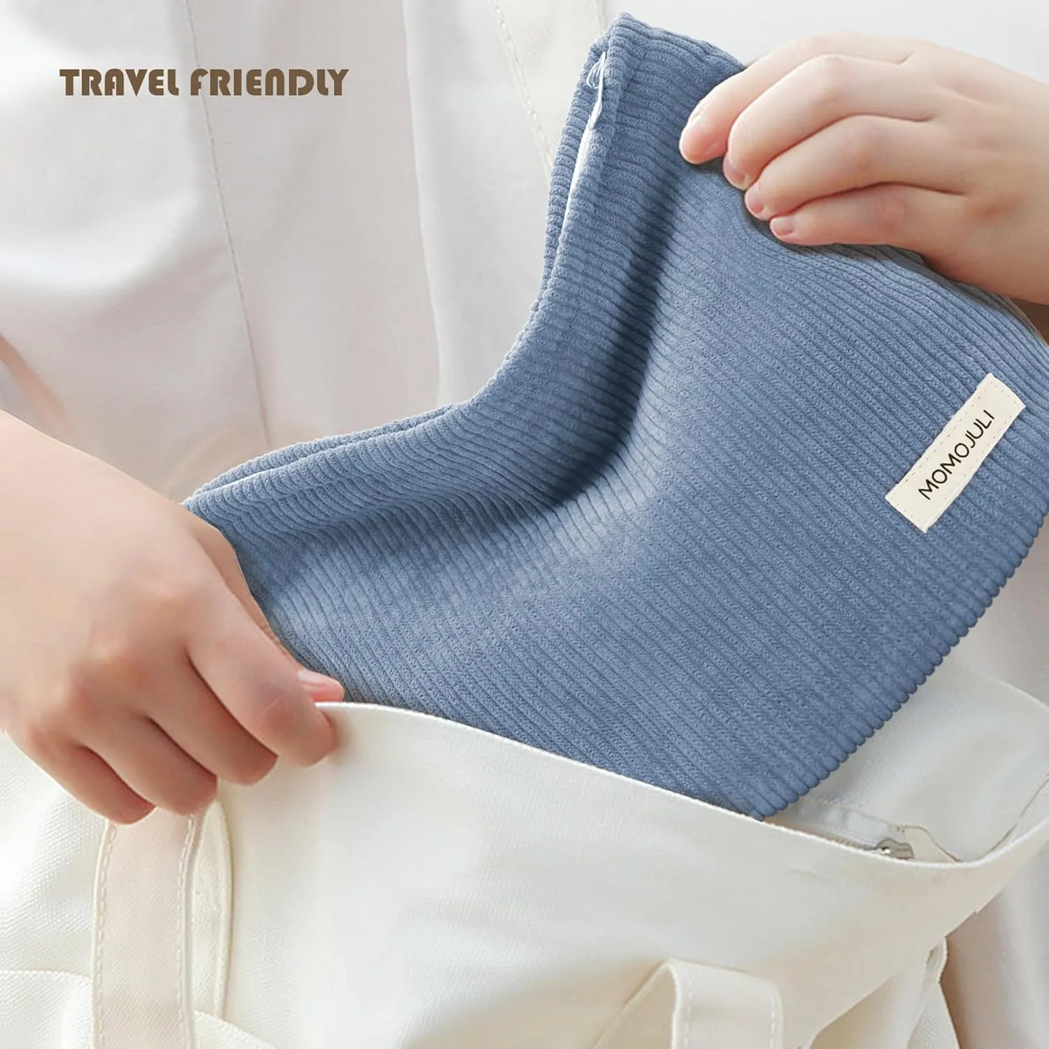 Corduroy Makeup Bag Cosmestic Bag Large Capacity Ladies Women Aesthetic Make Up Organizer Accessories Zipper Pouch Purse （Beige Bice）