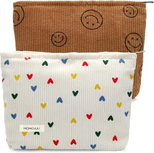 Corduroy Makeup Bag Cosmestic Bag Large Capacity Ladies Women Aesthetic Make Up Organizer Accessories Zipper Pouch Purse Beige Heart Brown