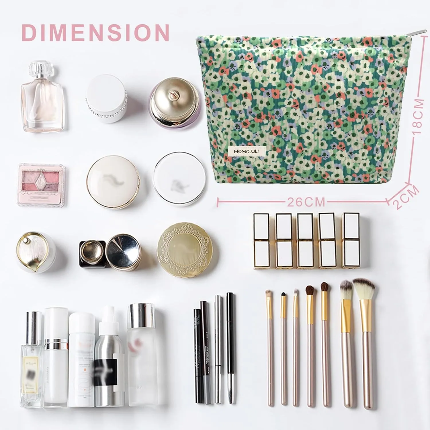 Corduroy Makeup Bag Cosmestic Bag Large Capacity Ladies Women Aesthetic Make Up Organizer Accessories Zipper Pouch Purse Green Flower Beige