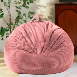 Cozy Pink Corduroy Bean Bag Chair (3ft No Filler) Plush Stuffed Animal Storage Organizer with Removable Washable Cover, Fluffy Floor Couch for Playrooms, Girls Bedrooms & Nursery Decor