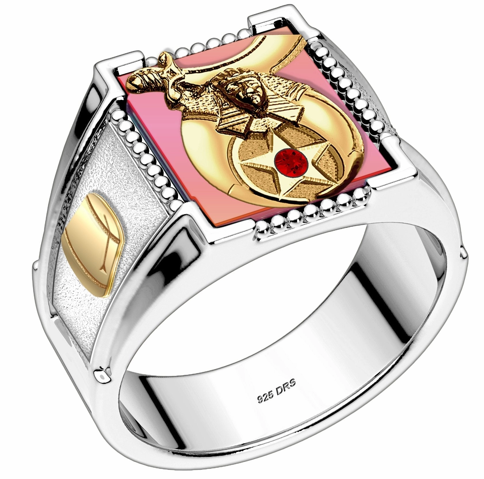 Customizable 925 Sterling Silver with Optional 10K or 14K Trim Solid Back Masonic Ring