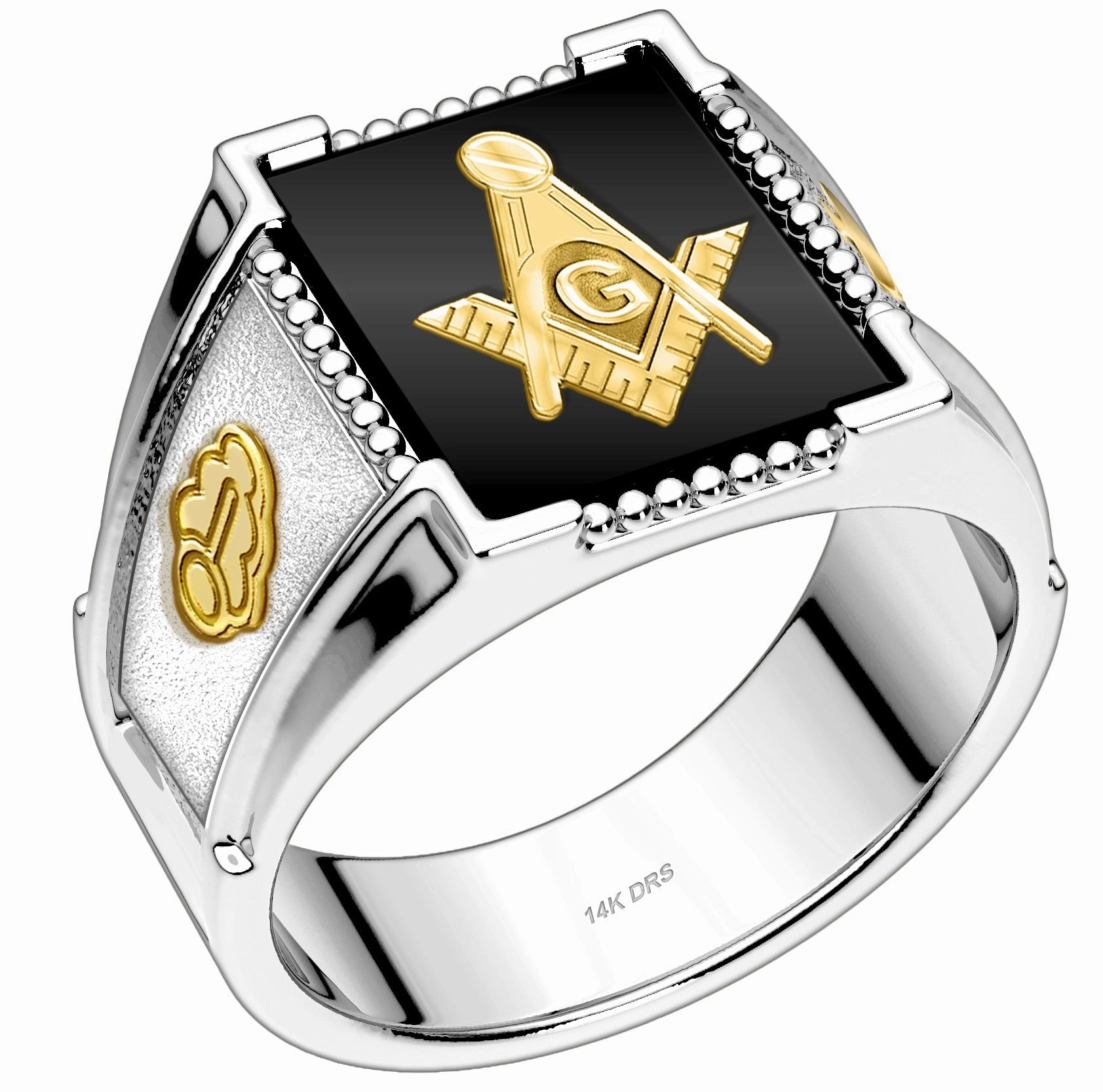 Customizable 925 Sterling Silver with Optional 10K or 14K Trim Solid Back Masonic Ring
