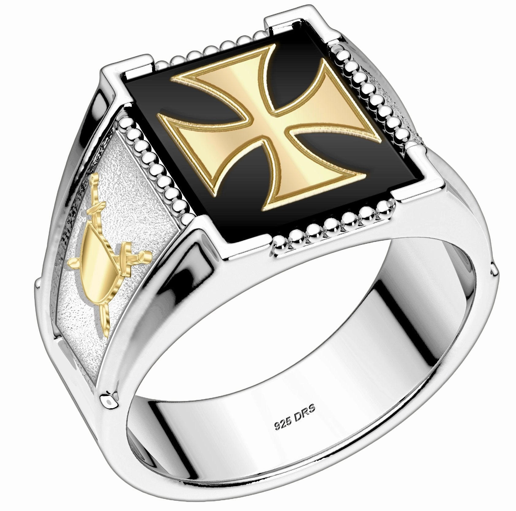 Customizable 925 Sterling Silver with Optional 10K or 14K Trim Solid Back Masonic Ring