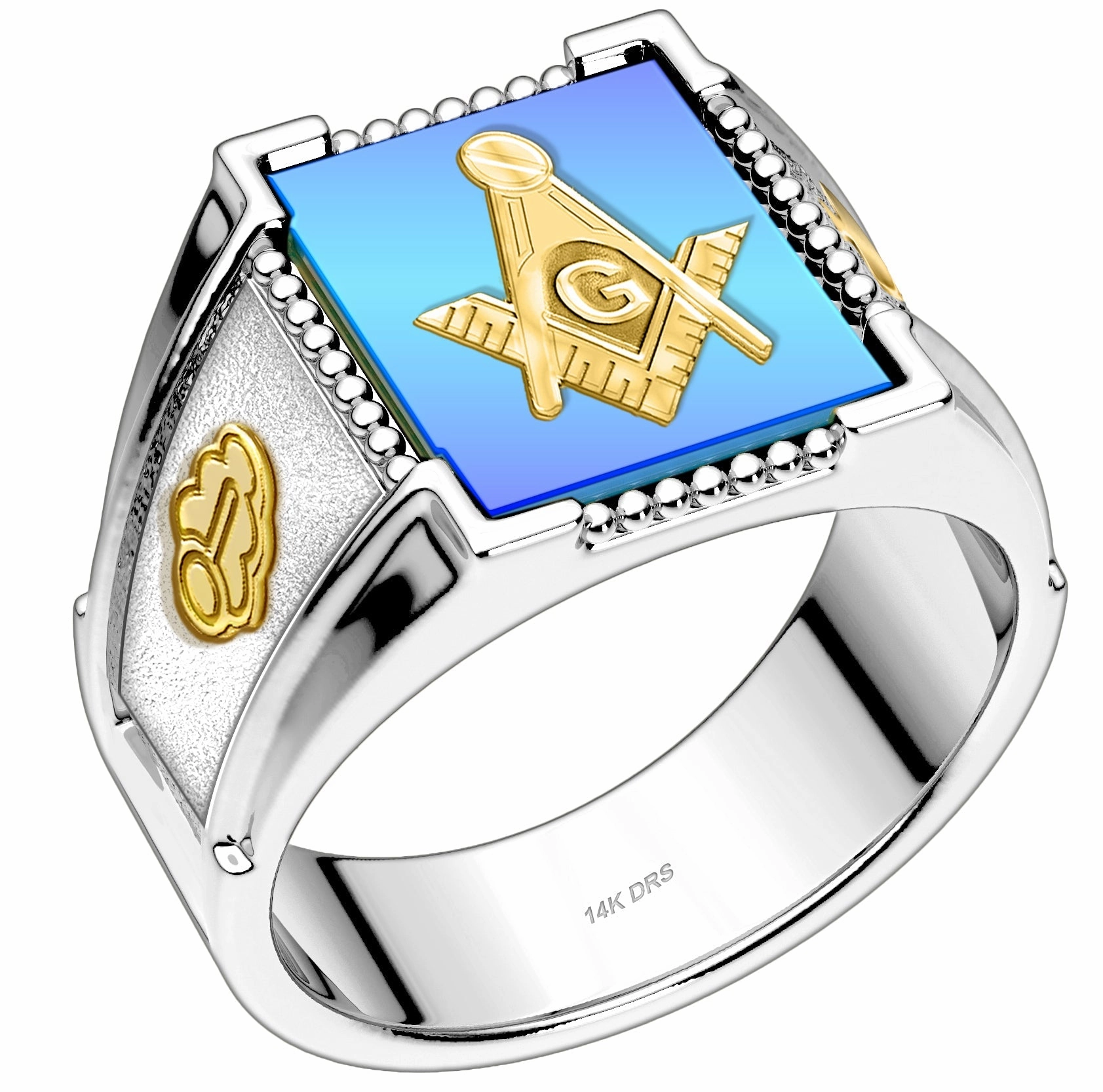 Customizable 925 Sterling Silver with Optional 10K or 14K Trim Solid Back Masonic Ring