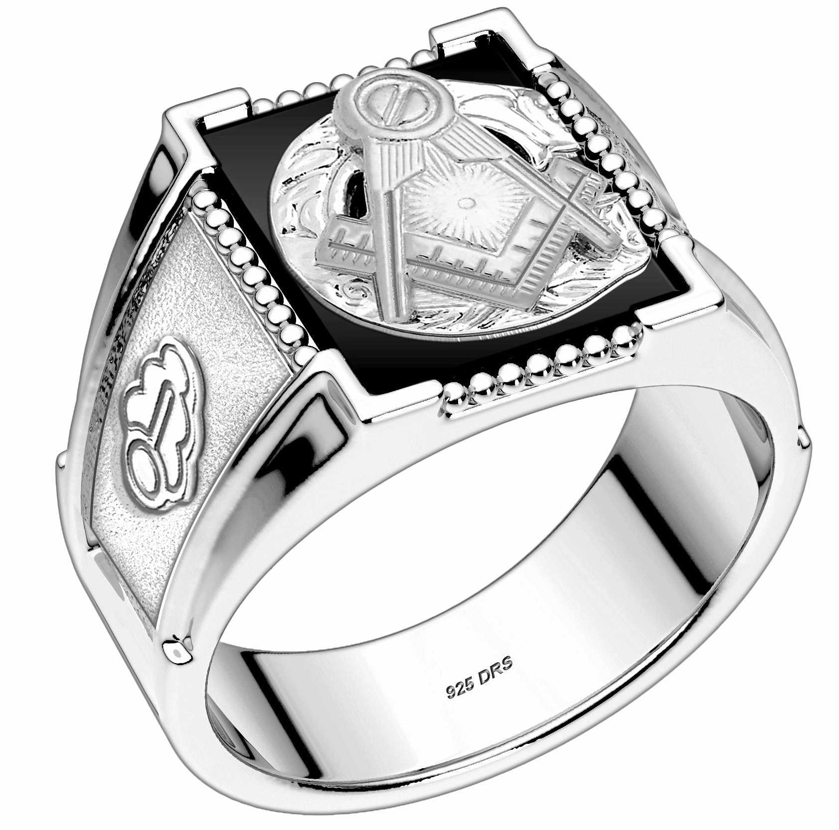 Customizable 925 Sterling Silver with Optional 10K or 14K Trim Solid Back Masonic Ring