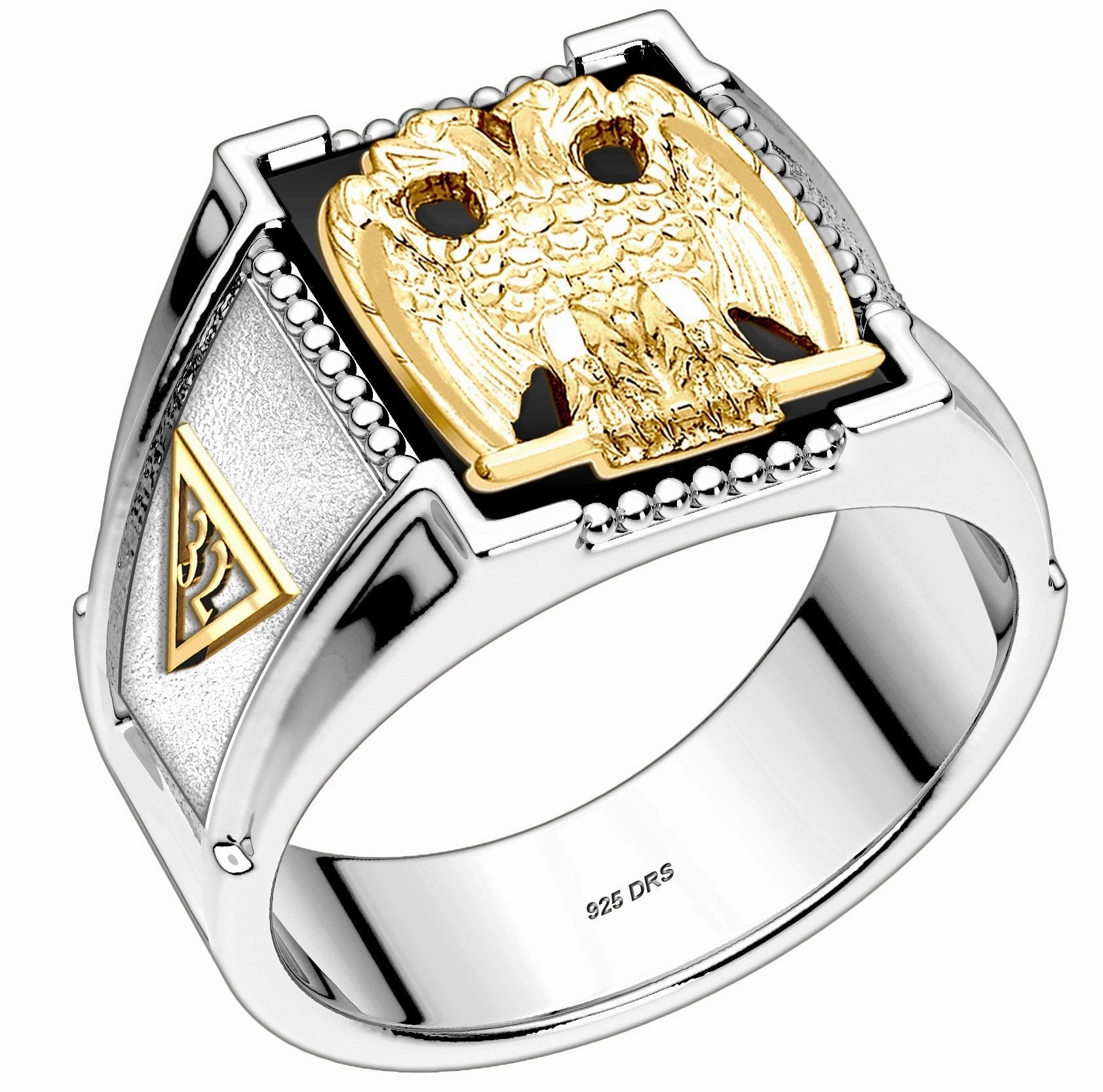 Customizable 925 Sterling Silver with Optional 10K or 14K Trim Solid Back Masonic Ring