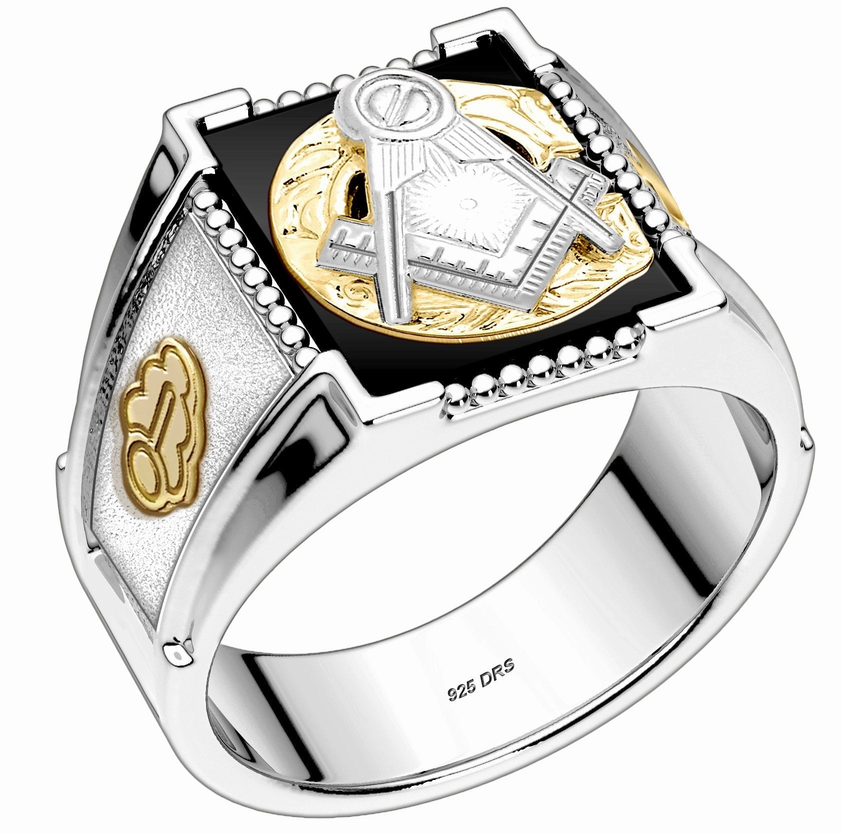Customizable 925 Sterling Silver with Optional 10K or 14K Trim Solid Back Masonic Ring
