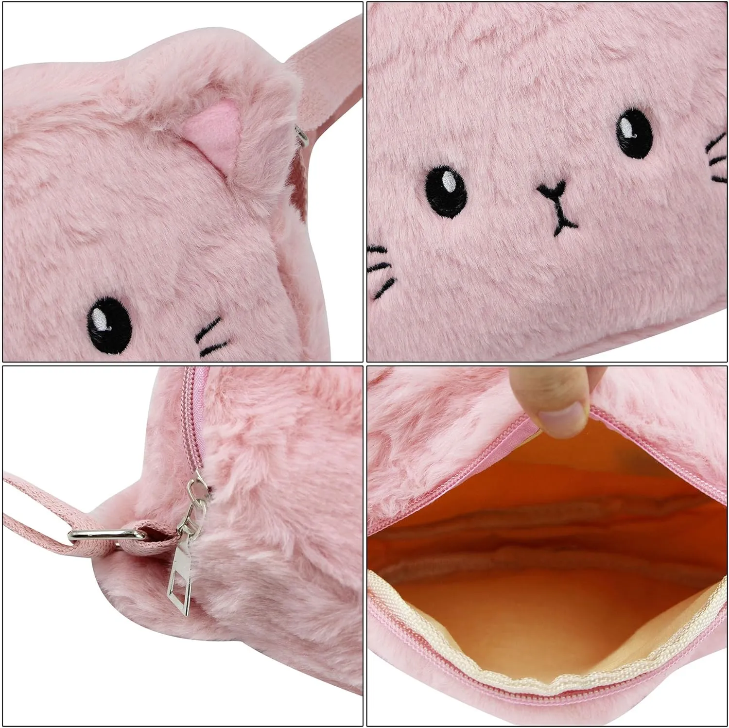 Cute Cat Crossbody Purse Pink Small Fluffy Satchel Shoulder Bag Animal Plush Messenger Bag Kawaii Purse for Women