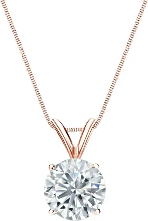 Diamond Wish 14k Rose Gold Round Solitaire Diamond Pendant Necklace (3/5cttw, G-H, SI1-SI2) 4-Prong Basket, 18-inch Box Chain