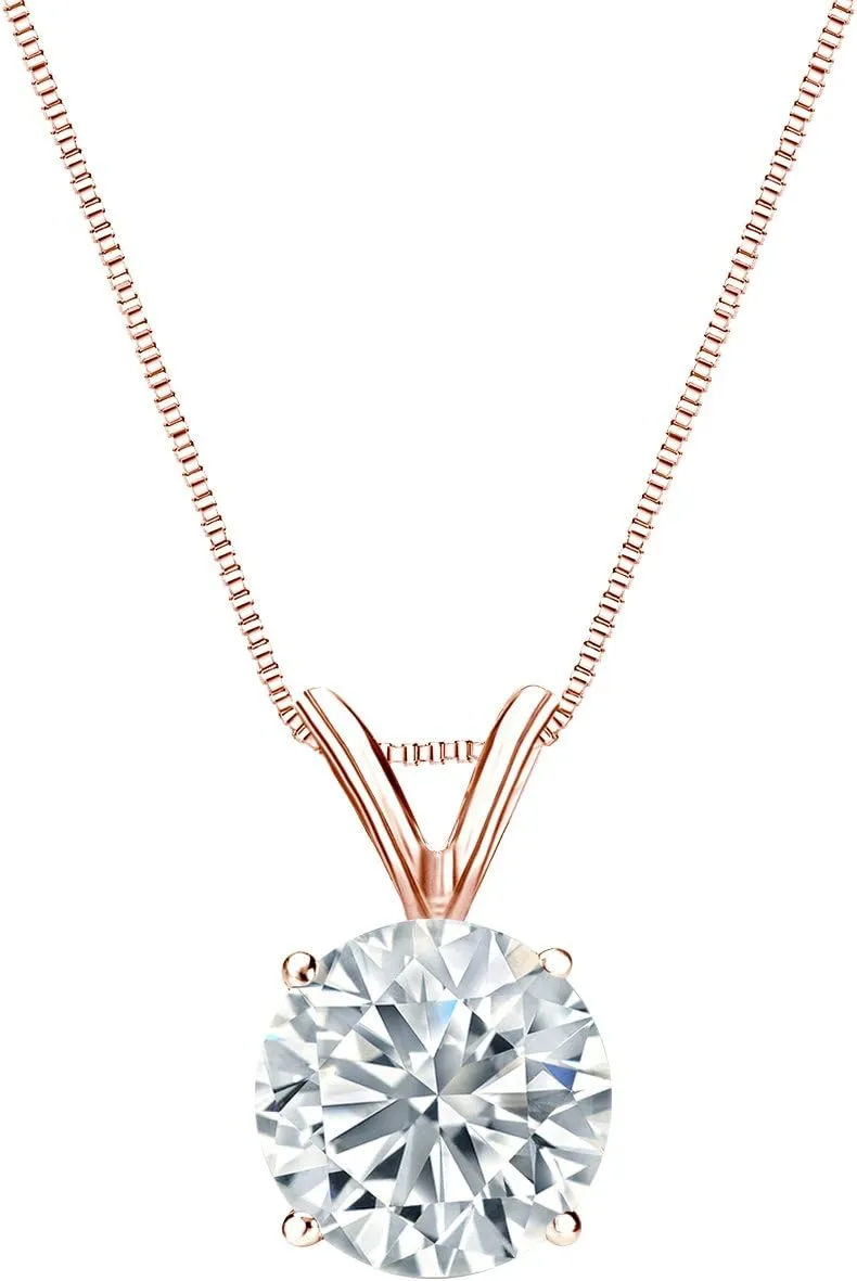 Diamond Wish 14k Rose Gold Round Solitaire Diamond Pendant Necklace (3/5cttw, G-H, SI1-SI2) 4-Prong Basket, 18-inch Box Chain