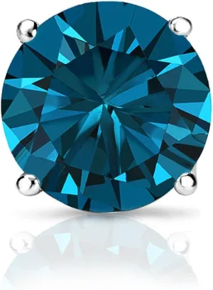 Diamond Wish 14k White Gold Round Blue Diamond SINGLE STUD Earring (3/4cttw, I1-I2) 4-Prong Basket, Push-Back