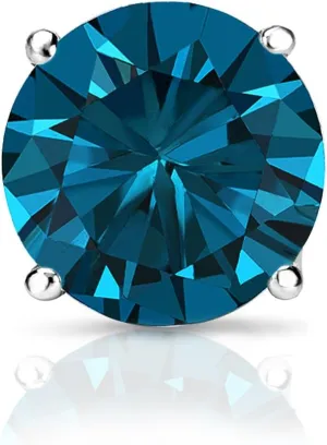 Diamond Wish 14k White Gold Round Blue Diamond SINGLE STUD Earring (3/4cttw, I1-I2) 4-Prong Basket, Screw-Back