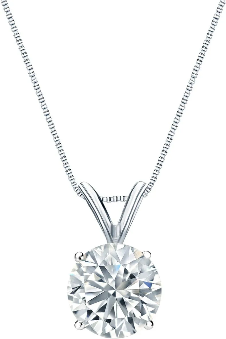 Diamond Wish 14k White Gold Round Solitaire Diamond Pendant Necklace (3/4cttw, G-H, SI2-I1) 4-Prong Basket, 18-inch Box Chain