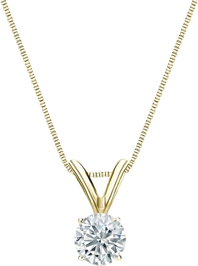 Diamond Wish 18k Yellow Gold Round Solitaire Diamond Pendant Necklace (1/4cttw, H-I, I1-I2) 4-Prong Basket, 18-inch Box Chain
