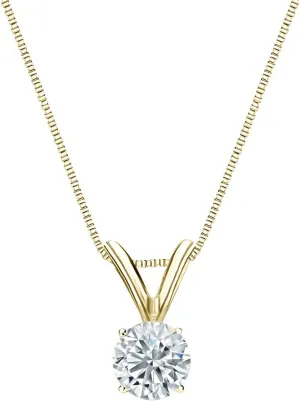 Diamond Wish 18k Yellow Gold Round Solitaire Diamond Pendant Necklace (1/4cttw, H-I, I1-I2) 4-Prong Basket, 18-inch Box Chain