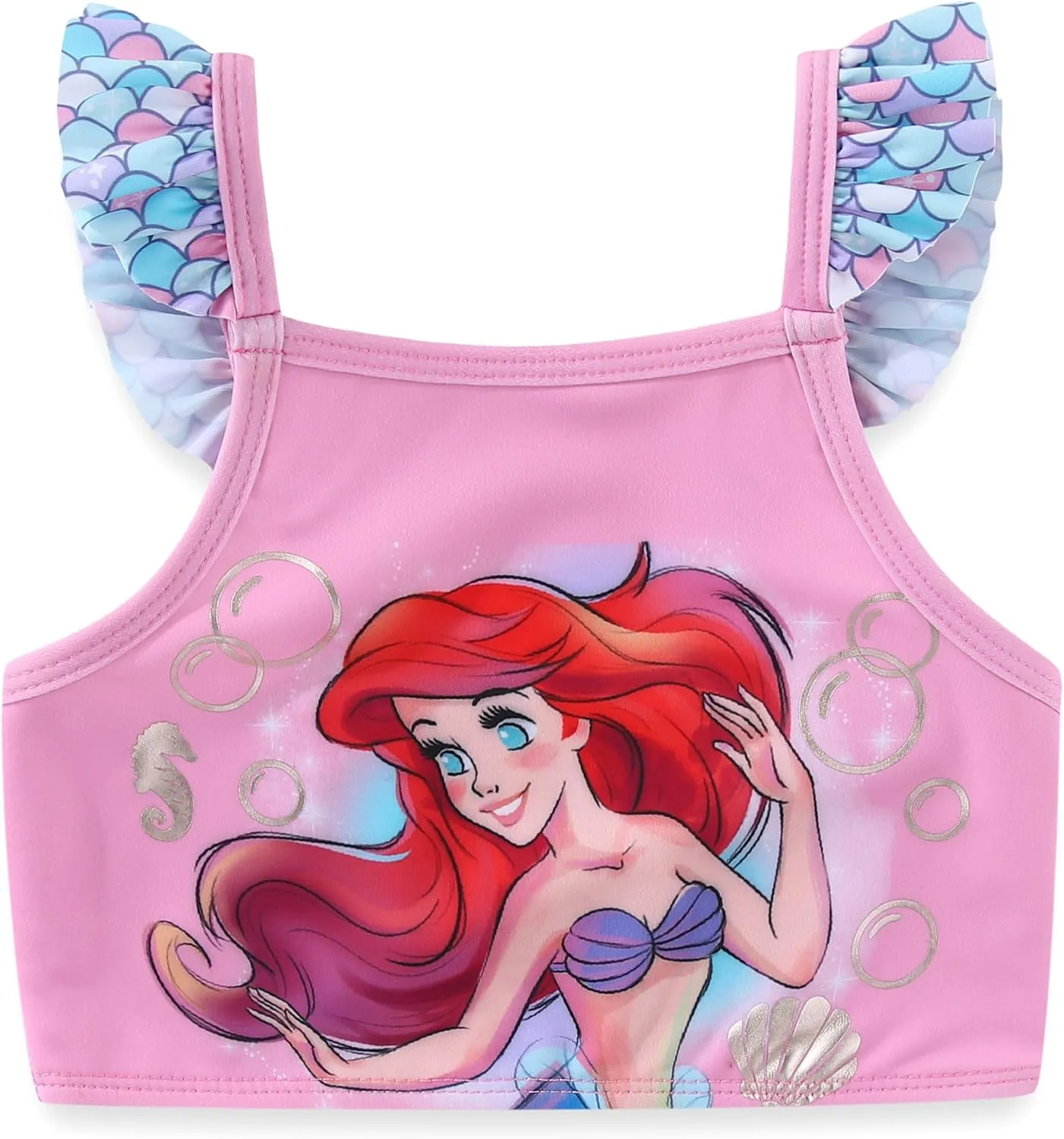 Disney The Little Mermaid Girls UPF 50  Bathing Suit Tankini Top and Bikini Bottom Swimsuit Set for Toddler and Big Kids