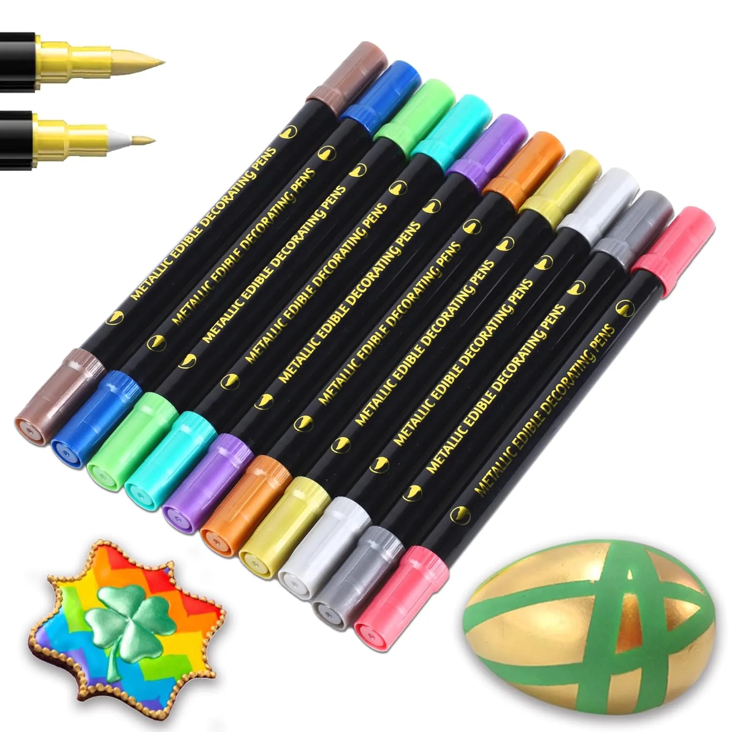 EDIBLE METALLIC MARKERS, 10PCS UPGRADE FOOD GRADE GOLD SHIMMERING PENS FOR COOKIE/CAKE/CUPCAKE/FONDANT/BAKING DECORATING BY PREATOC