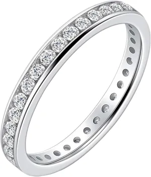 ENDLESSNESS & ETERNITY 3mm Channel Set Full Eternity Round Cut CZ Cubic Zirconia 14K Gold Plated Wedding Band Ring Stackable Ring for Womne and Men