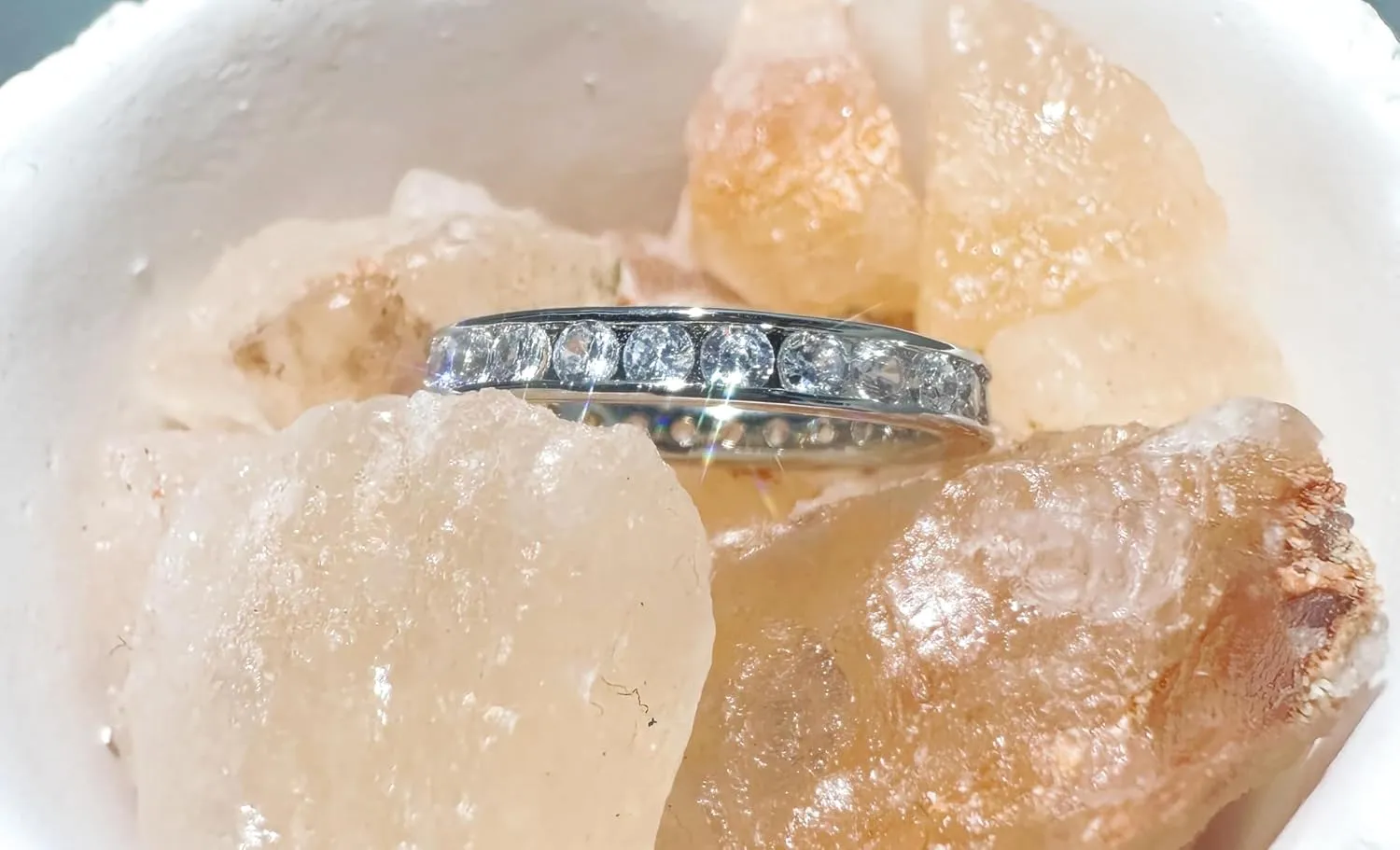 ENDLESSNESS & ETERNITY 3mm Channel Set Full Eternity Round Cut CZ Cubic Zirconia 14K Gold Plated Wedding Band Ring Stackable Ring for Womne and Men