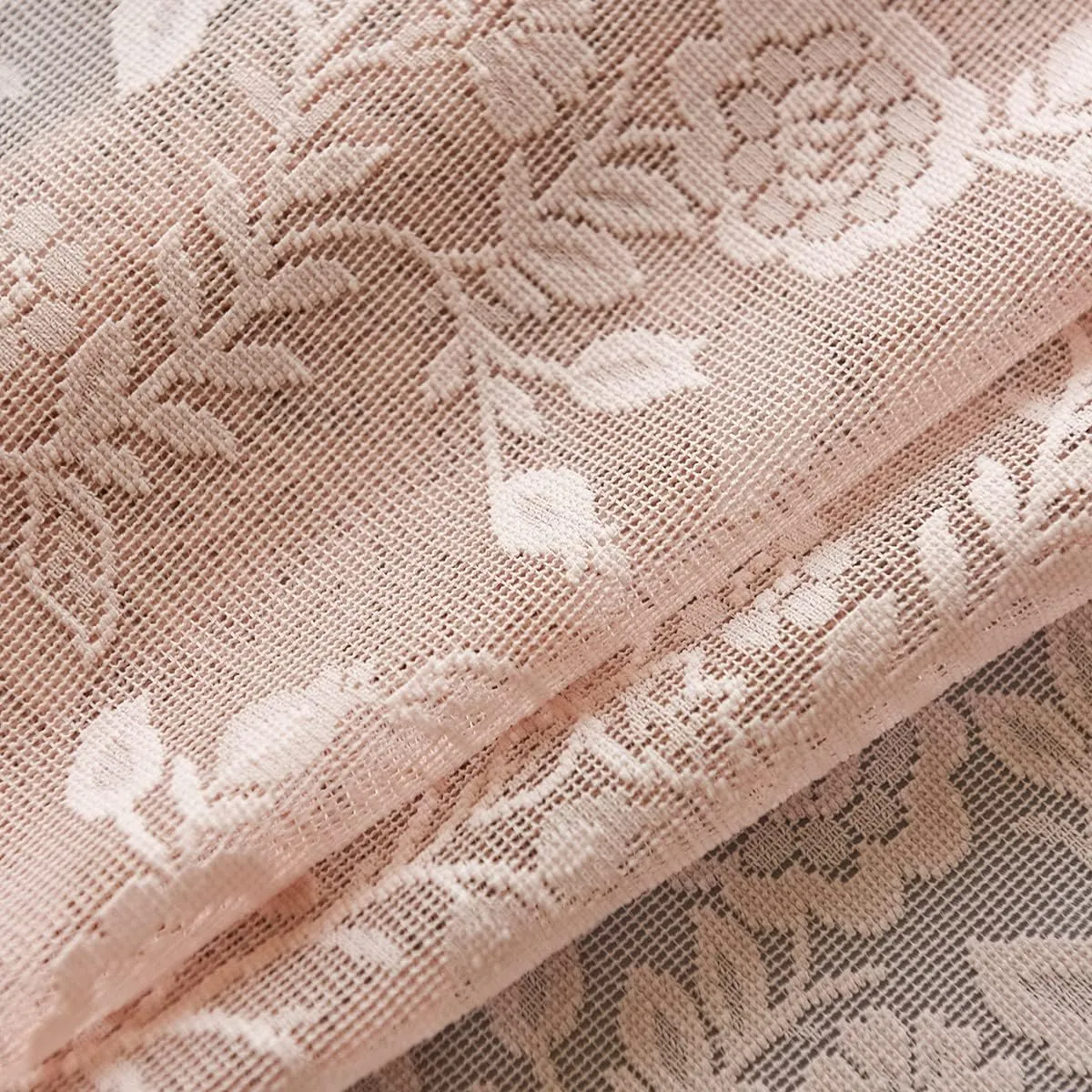 FINECITY Blush Lace Curtains 84 Inch Length - Rustic Country Floral Design Lace Curtain 2 Panels Set for Girls Bedroom, Privacy Scalloped Vintage Lace Window Curtains, 52 x 84 Inch, Blush Pink