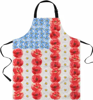 Floral Waterproof Apron With Pockets,Red Blue White Daisy Spring Summer Vintage Flower Kitchen Chefs Bib Cooking BBQ Grill Bake Adjustable Aprons for Women/Kids Home Garden Grooming Painting Gardening