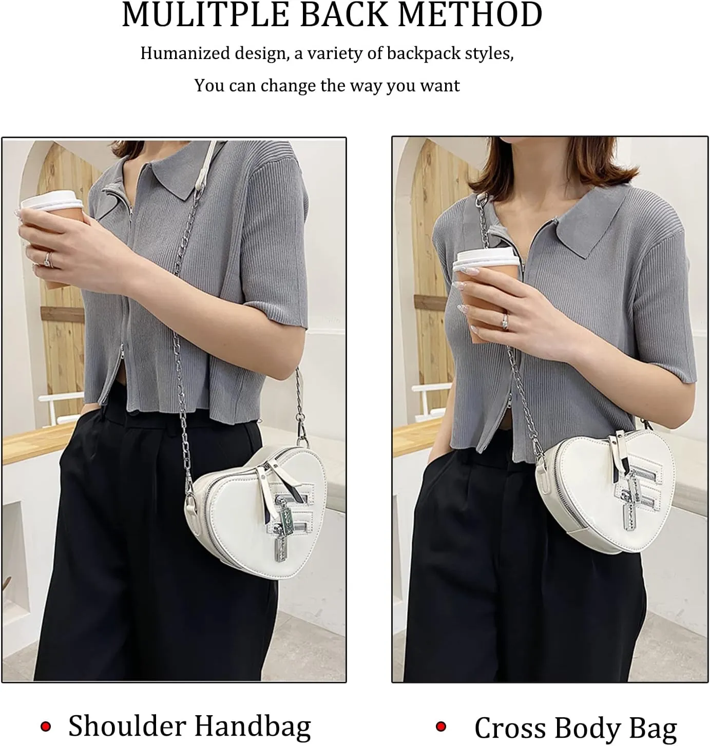 Fozehlad Women Cute Heart Shoulder Bag PU Leather Crossbody Purse for Girls Christmas Valentine's Day Gift