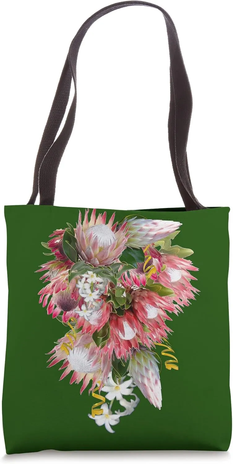 Fuchsia-SA-King-Protea's with Blush & Gold-ribbons Tote Bag