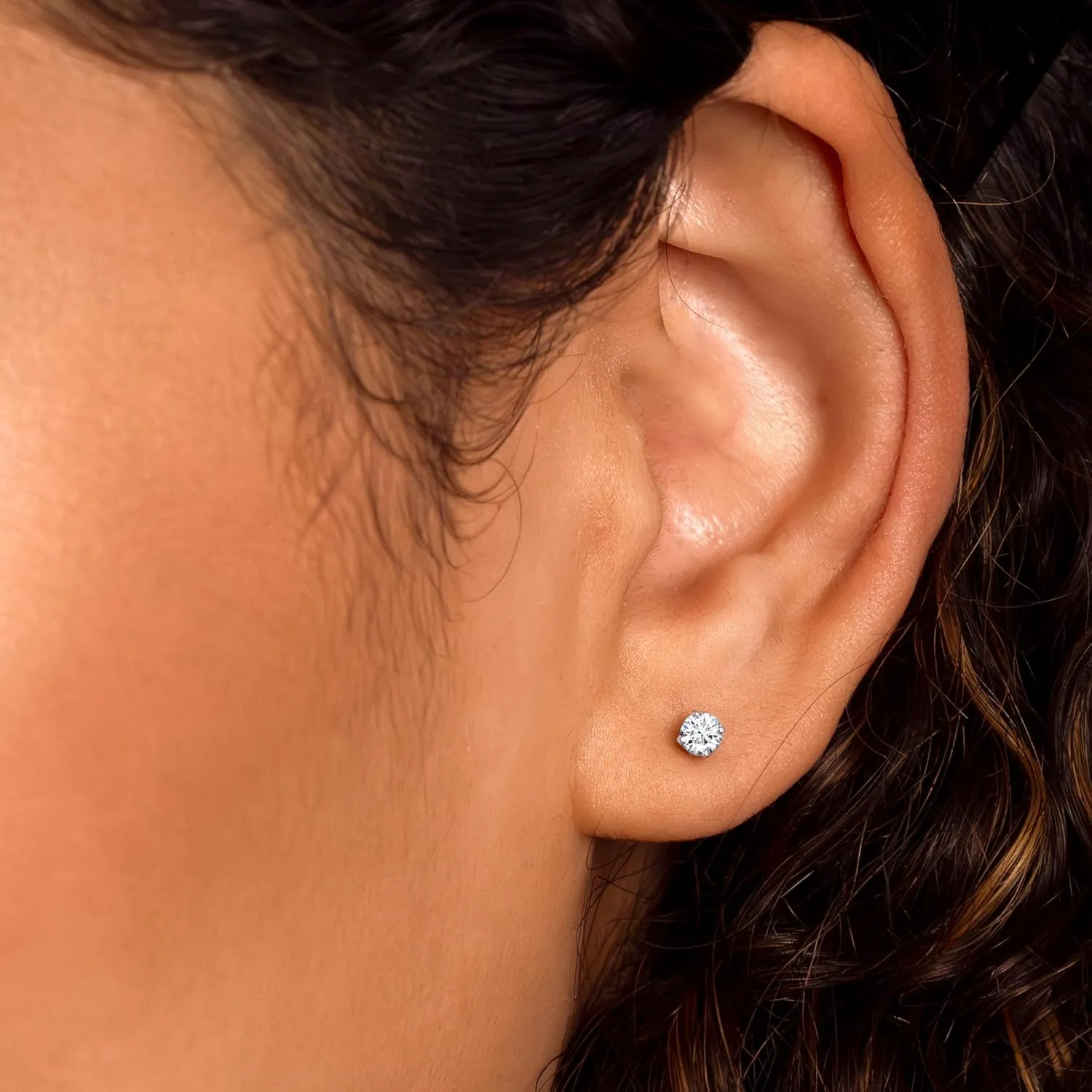 Gilded Lab-Grown Diamond Solitaire Earrings for Women, Round Cut, 10K White & Yellow Gold, 4-Prong, Push Back, F Color SI1