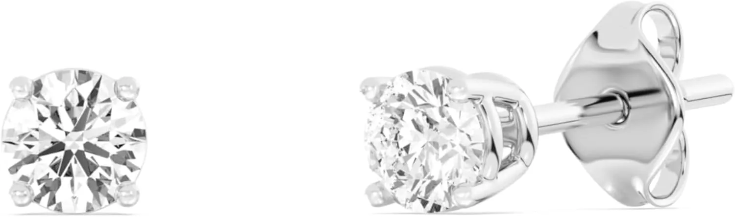 Gilded Lab-Grown Diamond Solitaire Earrings for Women, Round Cut, 10K White & Yellow Gold, 4-Prong, Push Back, F Color SI1