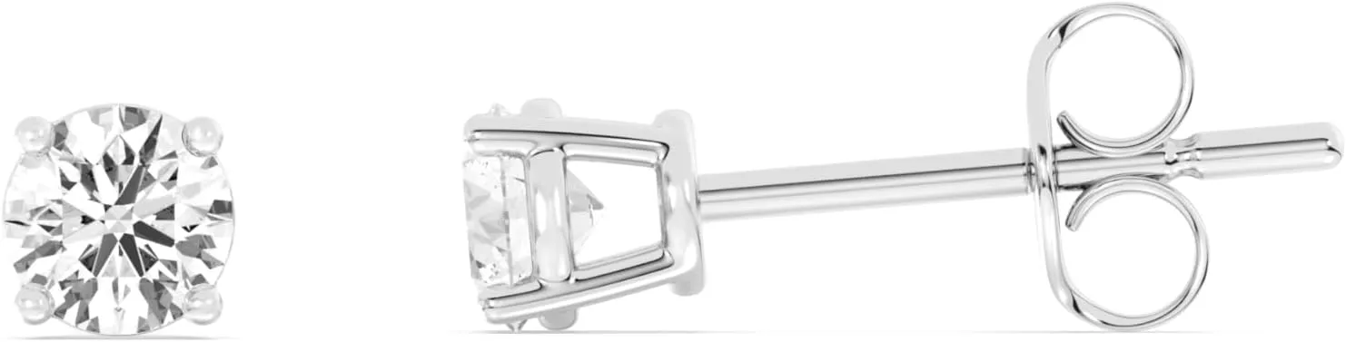 Gilded Lab-Grown Diamond Solitaire Earrings for Women, Round Cut, 10K White & Yellow Gold, 4-Prong, Push Back, F Color SI1