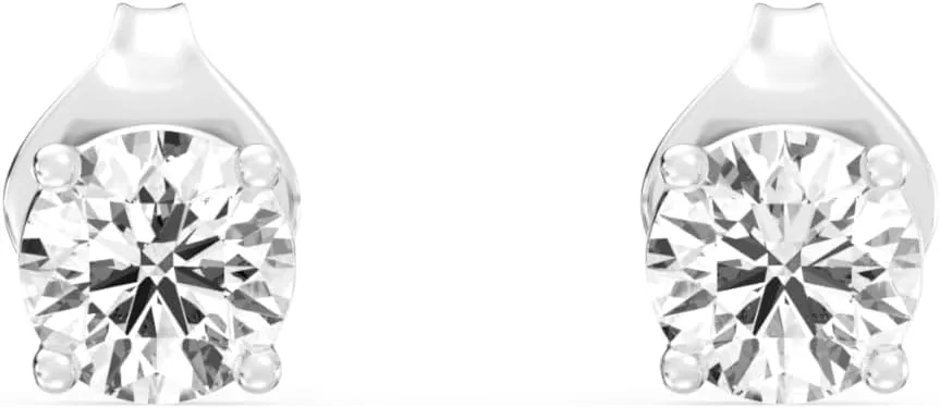 Gilded Lab-Grown Diamond Solitaire Earrings for Women, Round Cut, 10K White & Yellow Gold, 4-Prong, Push Back, F Color SI1
