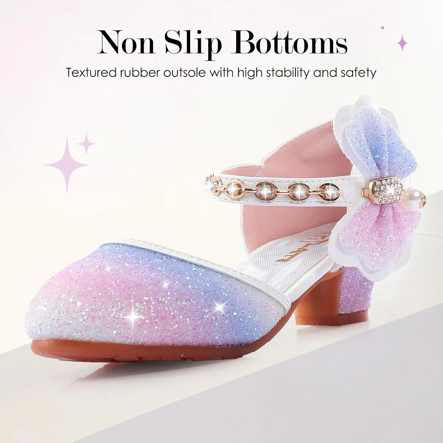 Girls Dress Pumps Glitter Sequins Princess Crystal High Heels Closed Toe Party Wedding Flower Girls Shoes (Little/Big Kid)