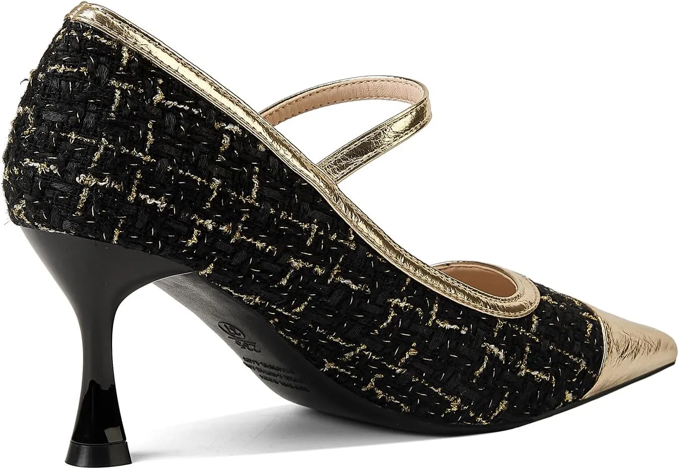 GOSERCE Women's Kitten Pumps Mary Jane Pearl Buckle Glitter Sparkly Strap Splicing Patent Pointed Toe High Heel Formal Dress Prom Work Office Herls Shoes