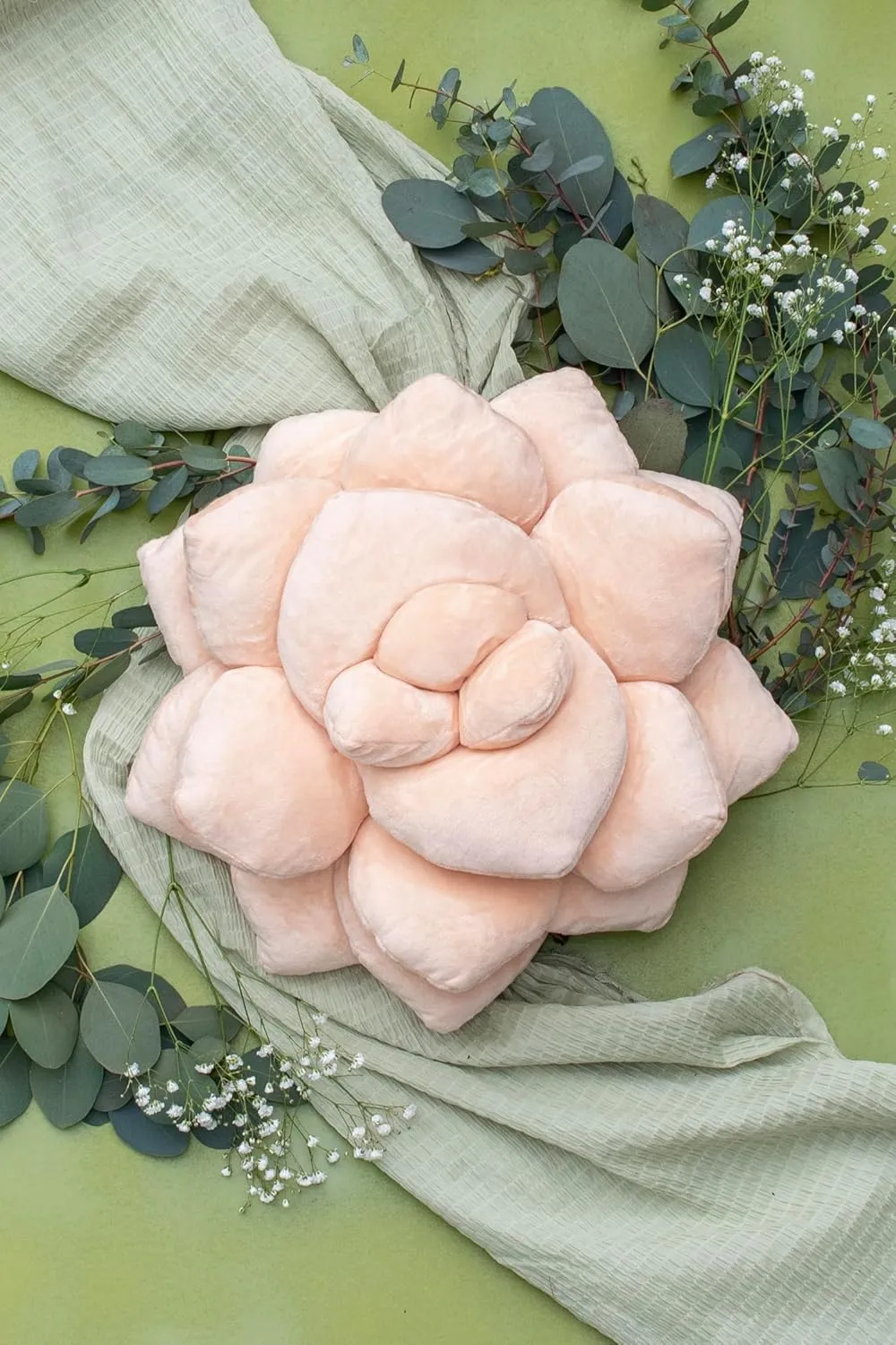 Green Philosophy Co. Succulent® Pillow 20" – Soft 3D Decorative Flower Throw Pillow, Unique Blush Peach Plush Flower Cushion, Perfect for Couch, Sofa, Bedroom Decor, Gift for Plant Lovers
