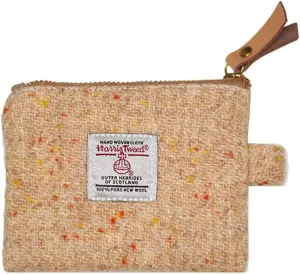 Harris Tweed Mini Coin Purse Handmade Lipstick Bag Vintage British Portable Credit Card ID Wallet with YKK Zipper for Women men (Beige)